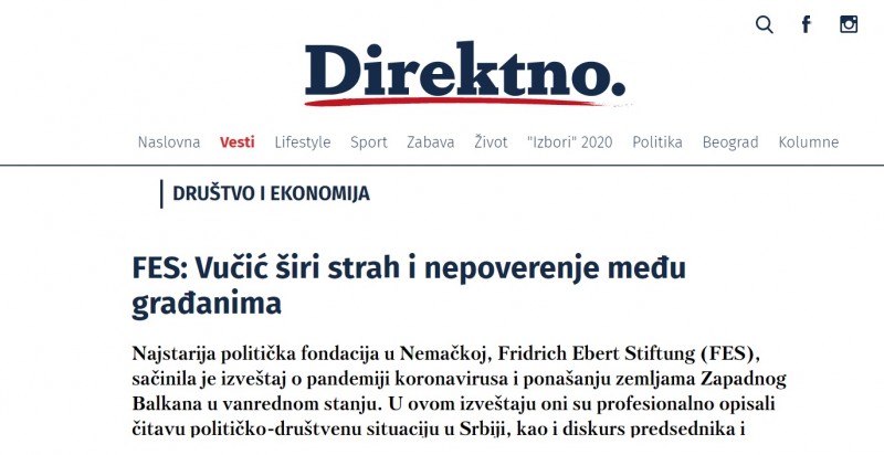 Optužbe na račun predsednika Srbije na stranicama portala direktno.rs u toku trajanja vanrednog stanja